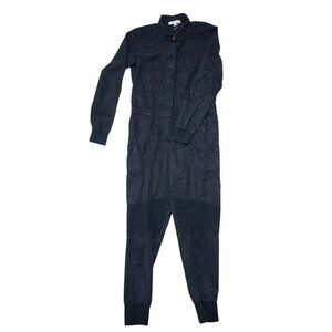 Young Fabulous & Broke XS Black Long-Sleeve Tencel Jumpsuit Button-Front Closure